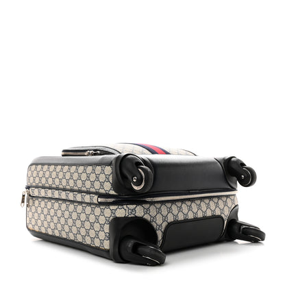 Gucci GG Supreme Monogram Textured Dollar Calfskin Web Small Savoy Cabin Trolley Beige Blue 3 of 12