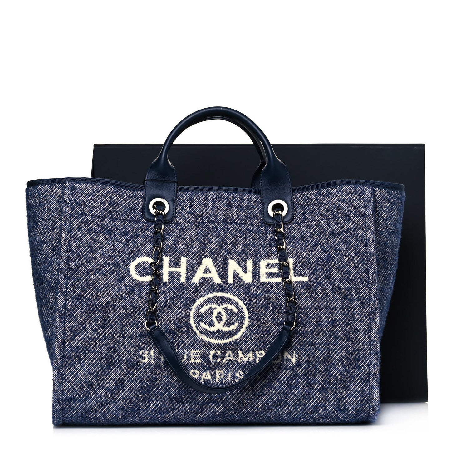 Mixed Fibers Calfskin Medium Deauville Tote Blue