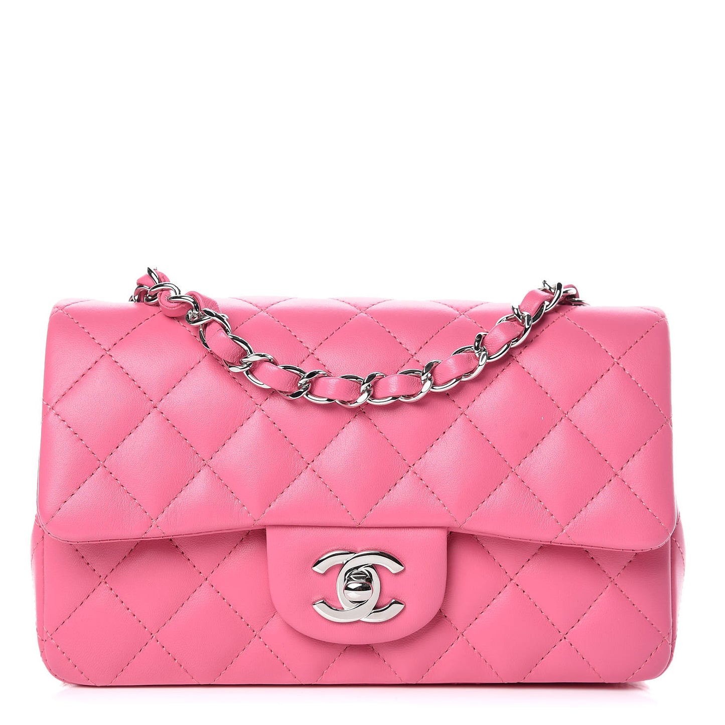 Lambskin Quilted Mini Rectangular Flap Pink