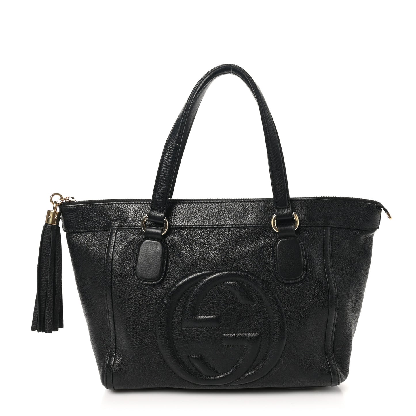 Pebbled Calfskin Small Soho Top Handle Bag Black