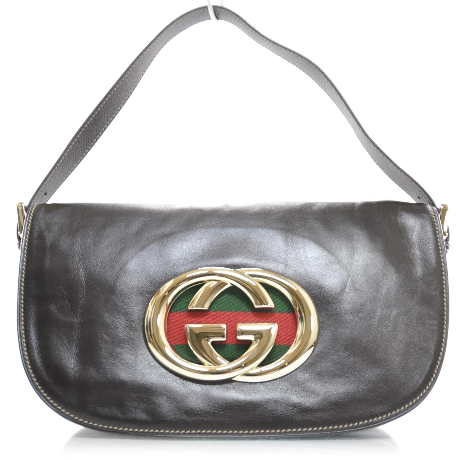 Gucci Leather Britt Shoulder Bag Dark Brown 1 of 8