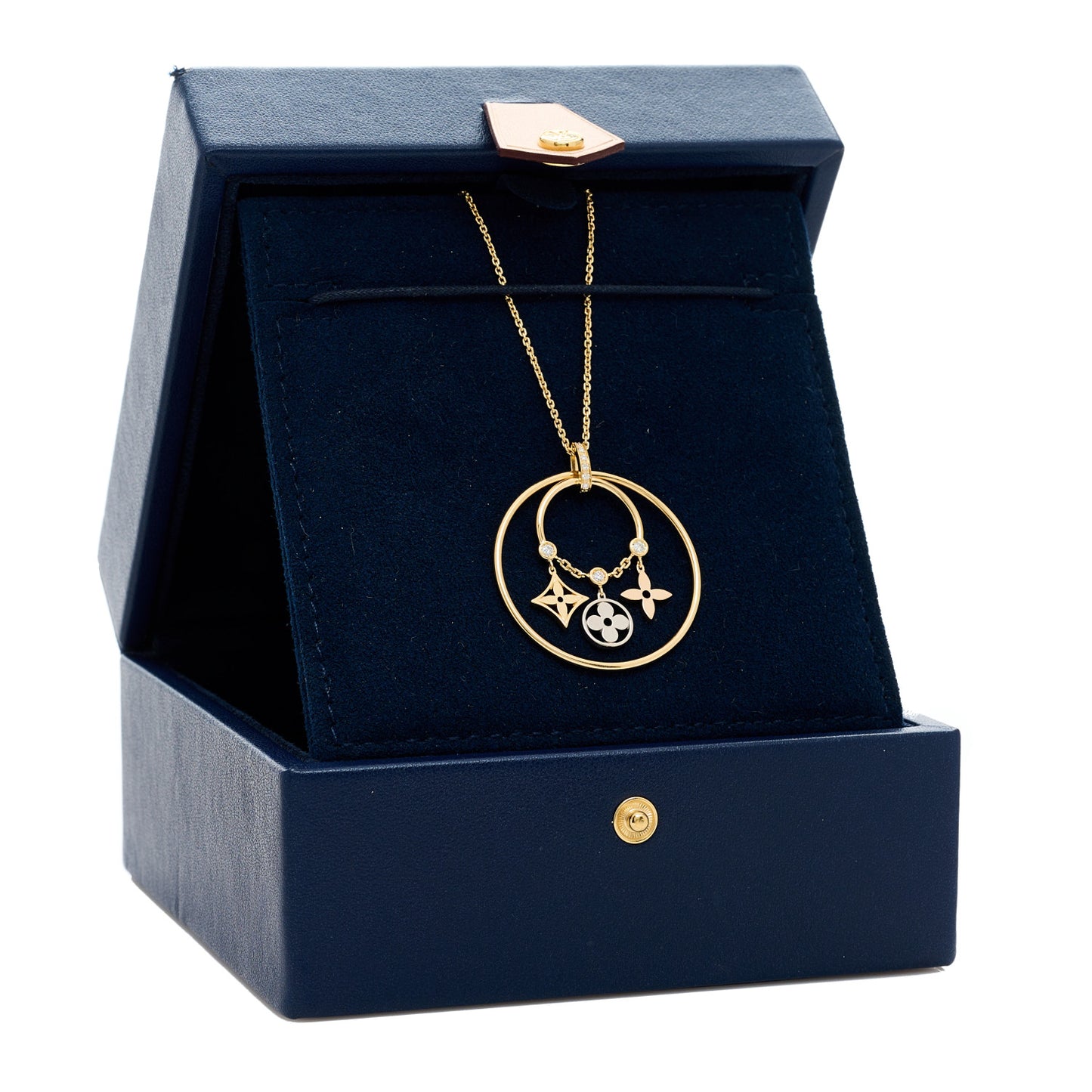 18K Pink White Yellow Gold Diamond Idylle Blossom Circle Drop Pendant Necklace