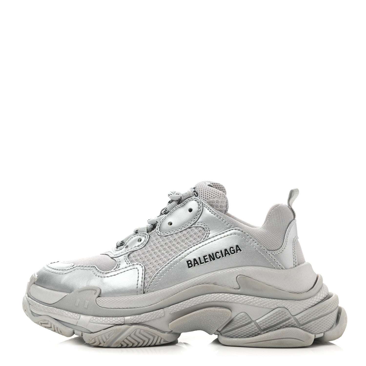 Balenciaga Metallic Fabric Mesh Womens Triple S Sneakers 39 Silver 1 of 11