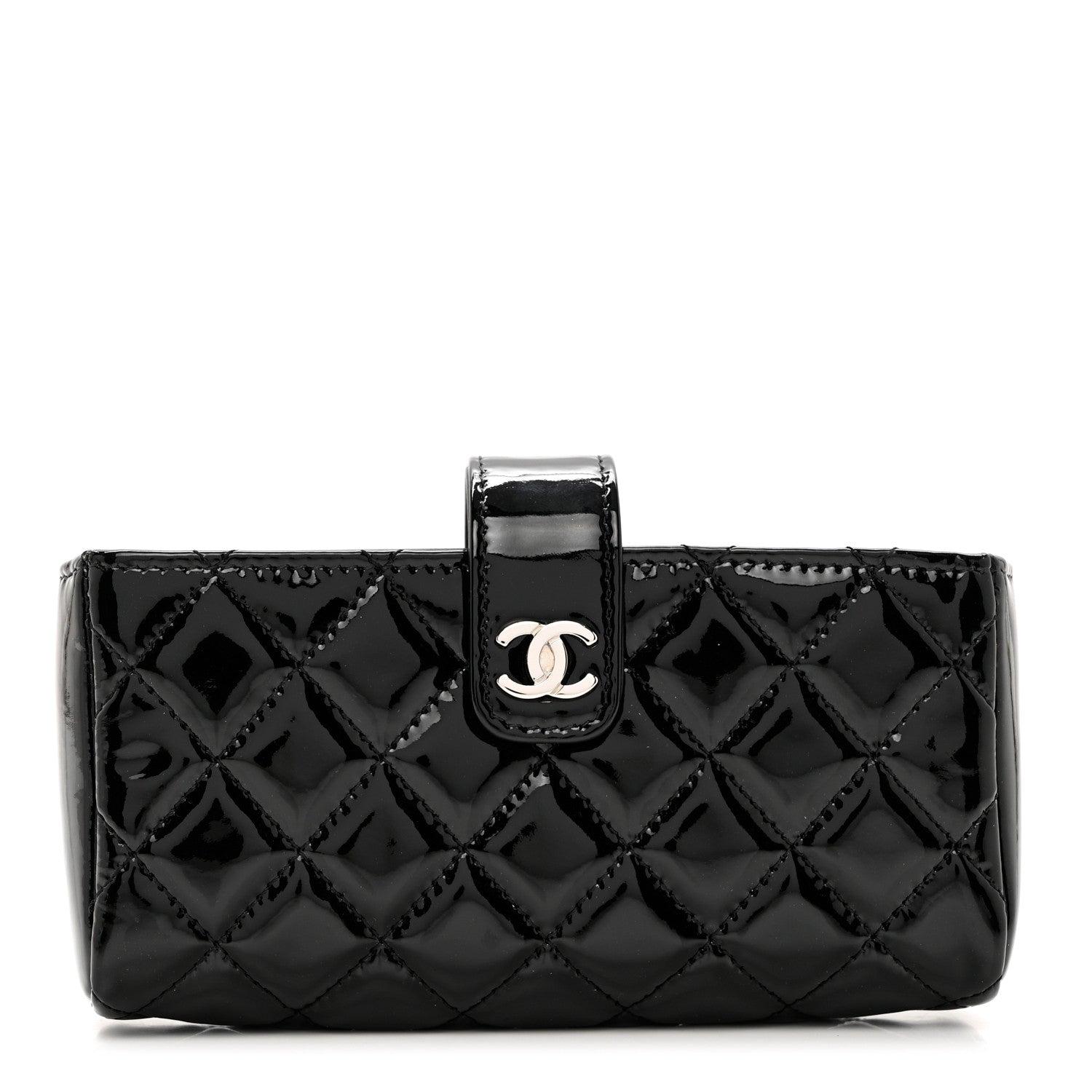 Chanel Patent Quilted Mini Phone Holder Clutch Black 1 of 8