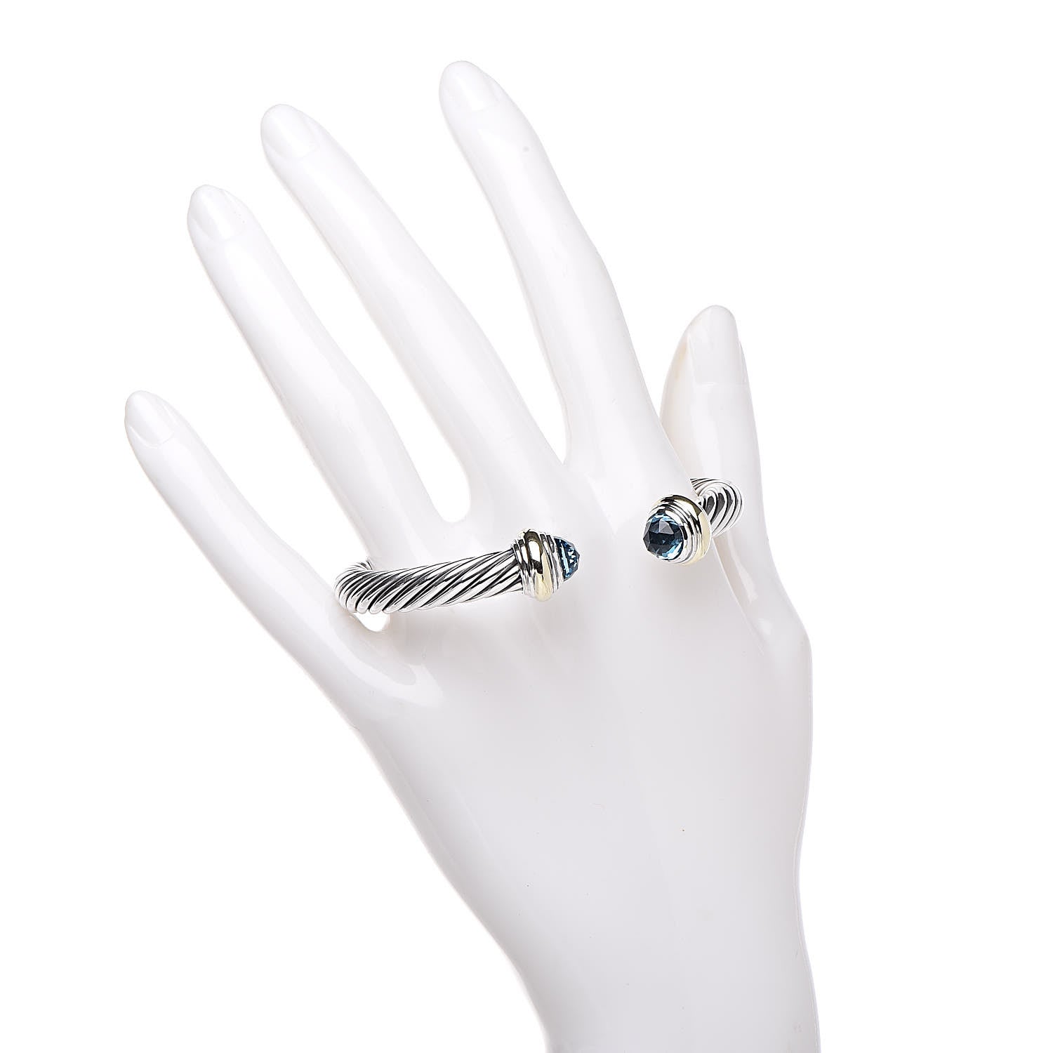 David Yurman Sterling Silver 14K Yellow Gold Blue Topaz 7mm Cable Classics Bracelet 2 of 4