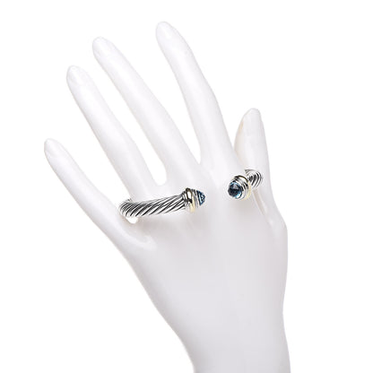 David Yurman Sterling Silver 14K Yellow Gold Blue Topaz 7mm Cable Classics Bracelet 2 of 4