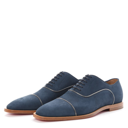 Christian Louboutin Calfskin Nubuck Mens Greggo Flat Oxfords 40.5 Navy 3 of 11
