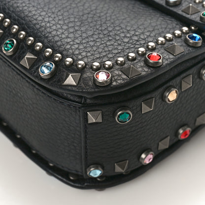Valentino Garavani Pebbled Calfskin Medium Guitar Strap Rockstud Rolling Flap Saddle Bag Black 9 of 9