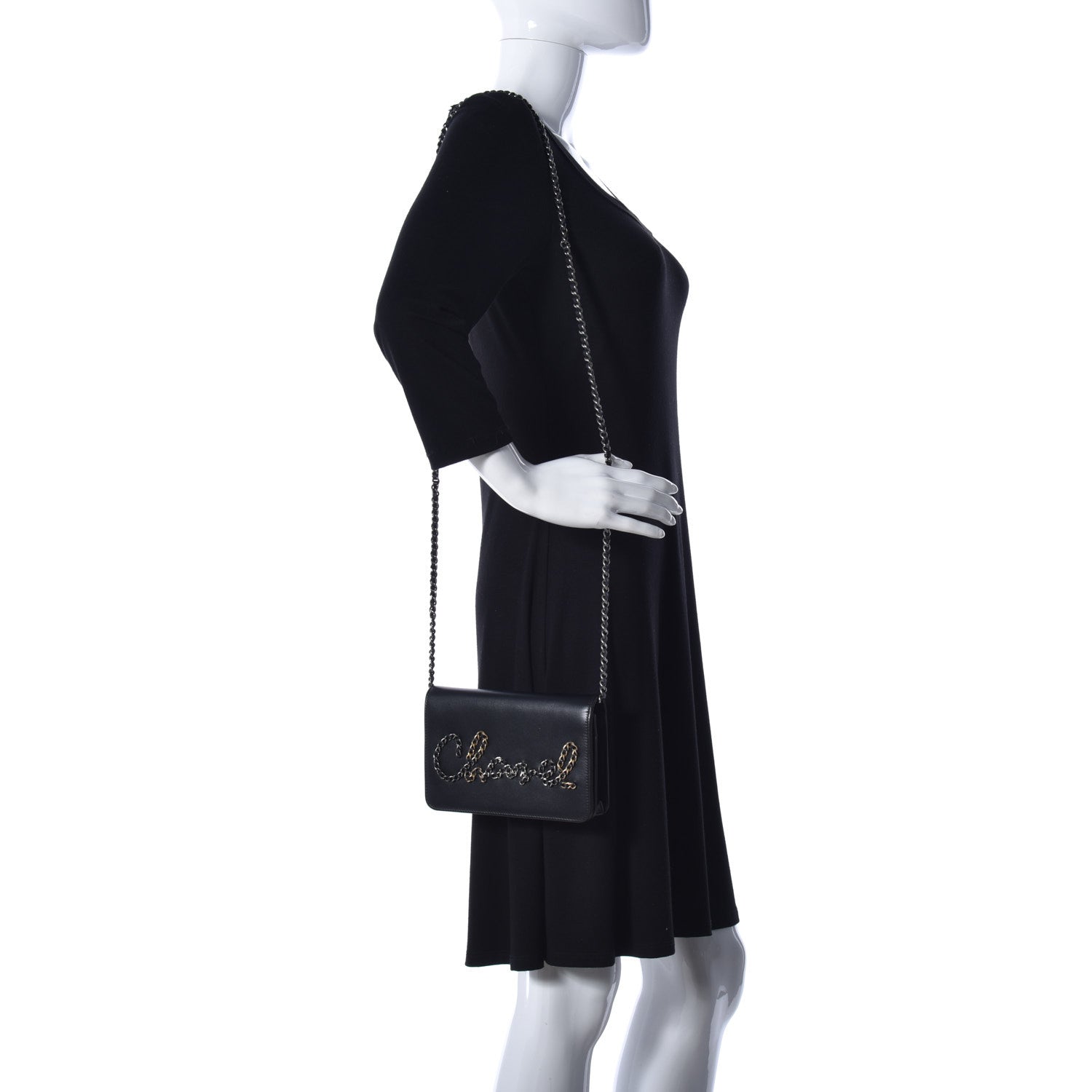 Chanel Calfskin Chain 20s Signe Wallet on Chain WOC Black 2 of 11