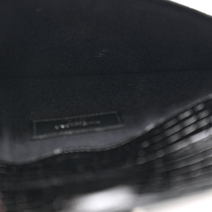 Saint Laurent Calfskin Crocodile Embossed Uptown Monogram Clutch Black 5 of 7