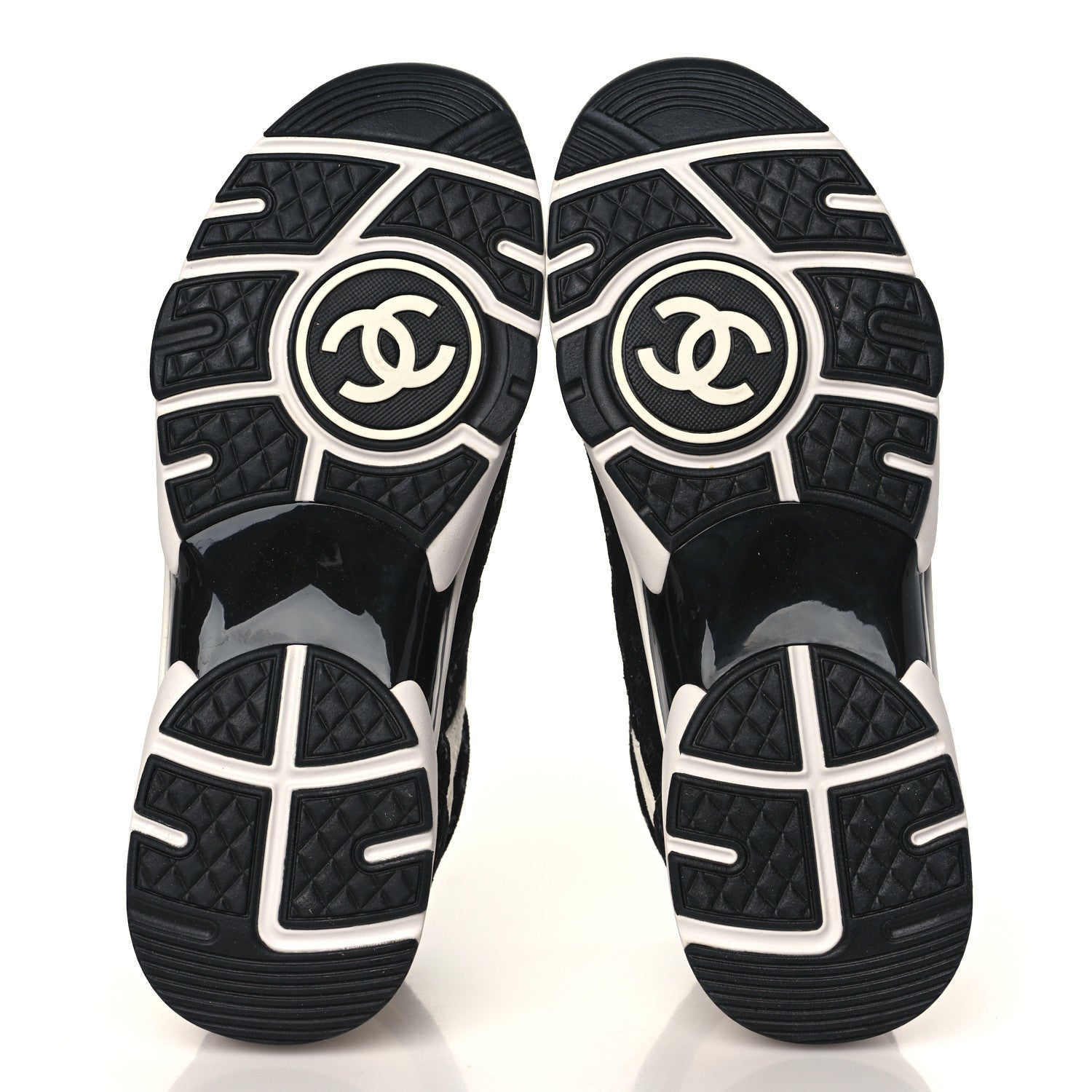 Chanel Suede Calfskin Printed CC Sneakers 38.5 Black White 5 of 8