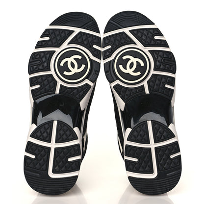 Chanel Suede Calfskin Printed CC Sneakers 38.5 Black White 5 of 8