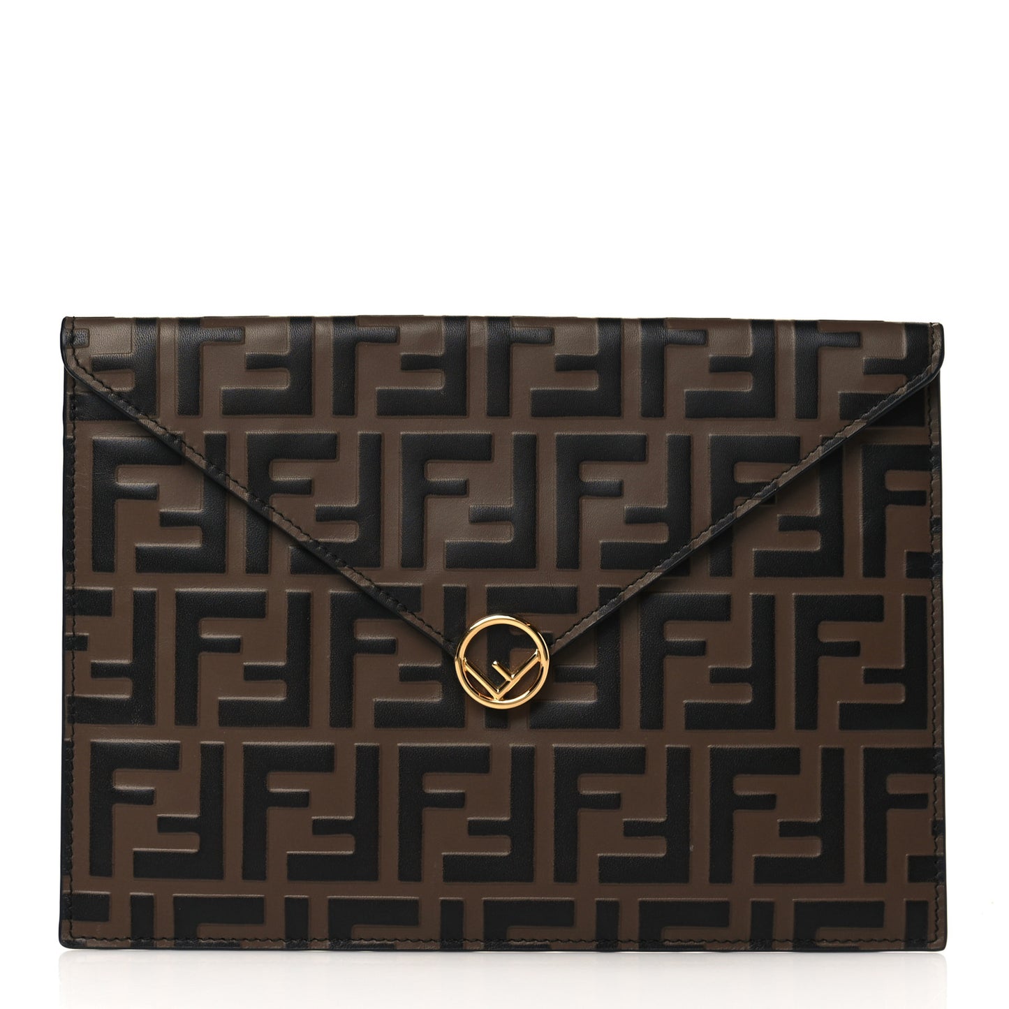 Vitello Soft F is Fendi Bi-Color FF 1974 Embossed Envelope Pouch Maya Black