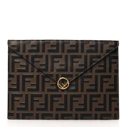 Fendi Vitello Soft F is Fendi Bi-Color FF 1974 Embossed Envelope Pouch Maya Black 1 of 7