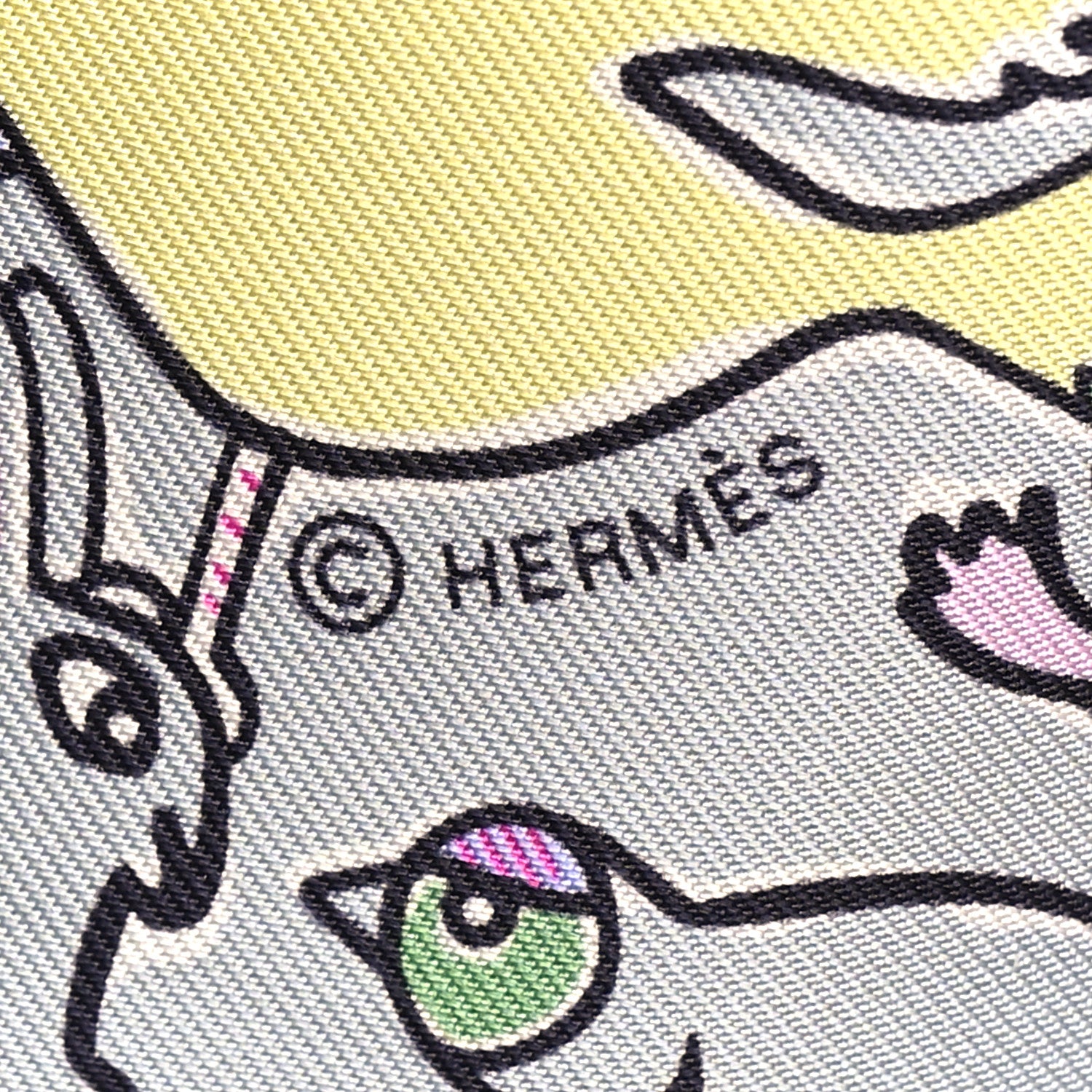 Hermes Silk Mille Et Un Lapins Twilly Gris Perle Rose Jaune 4 of 4