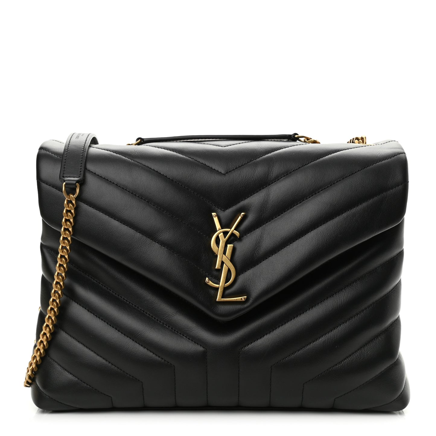 Calfskin Y Quilted Monogram Medium Loulou Chain Satchel Black
