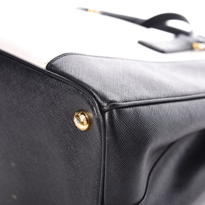 Prada Saffiano Lux Colorblock Medium Galleria Double Zip Tote Black Talco 16 of 18