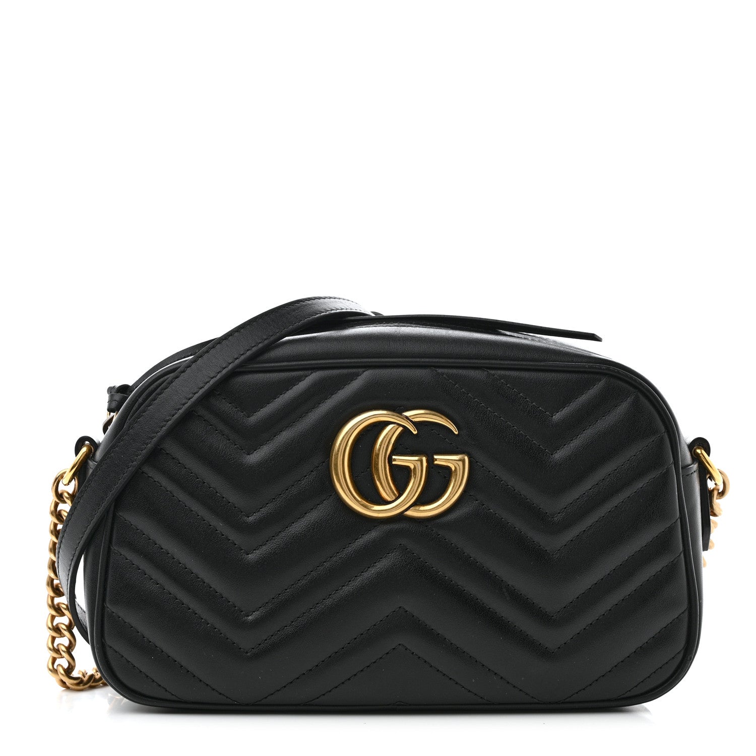Gucci Calfskin Matelasse Small GG Marmont Chain Shoulder Bag Black 1 of 14