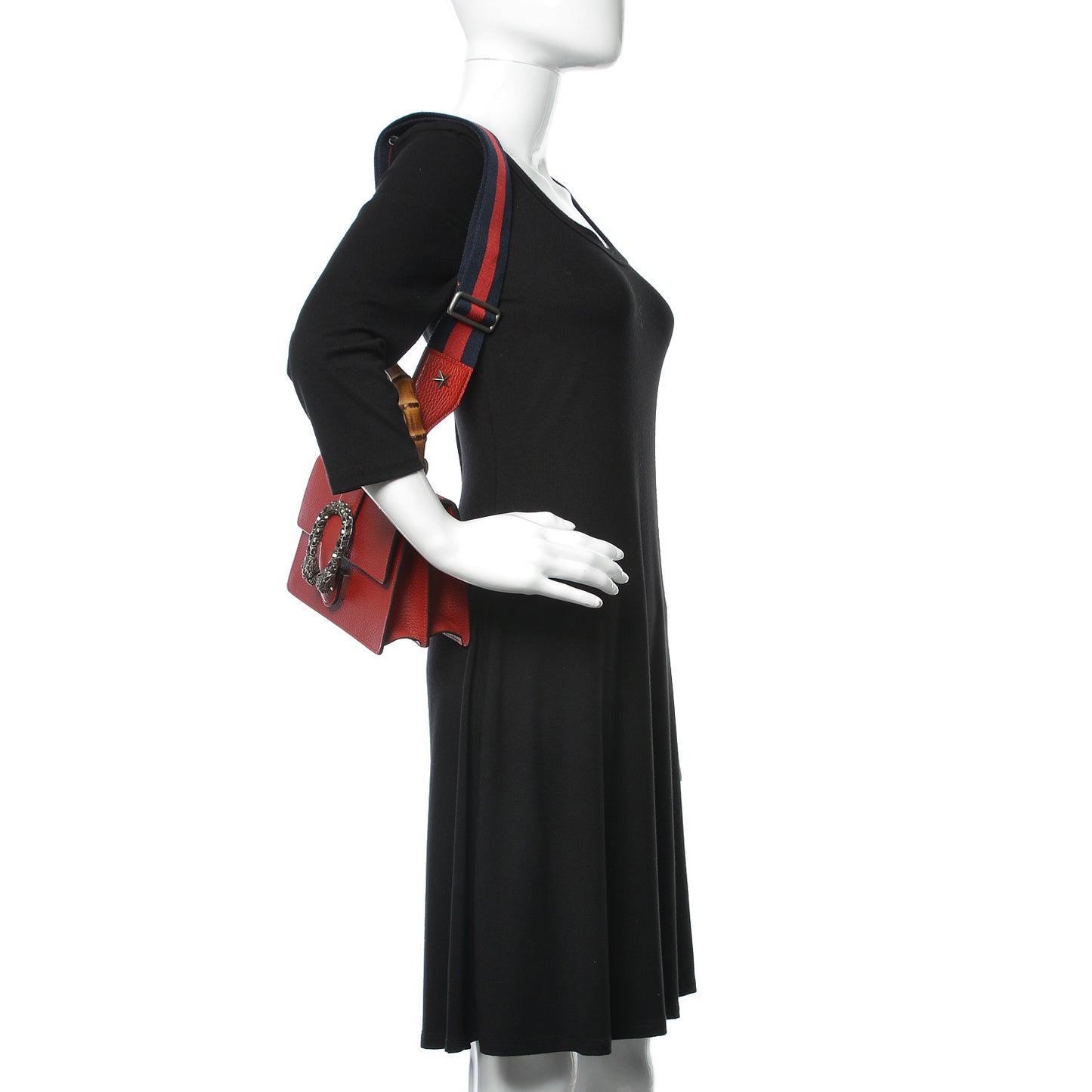 Dollar Calfskin Crystal Web Mini Dionysus Bamboo Top Handle Bag Hibiscus Red
