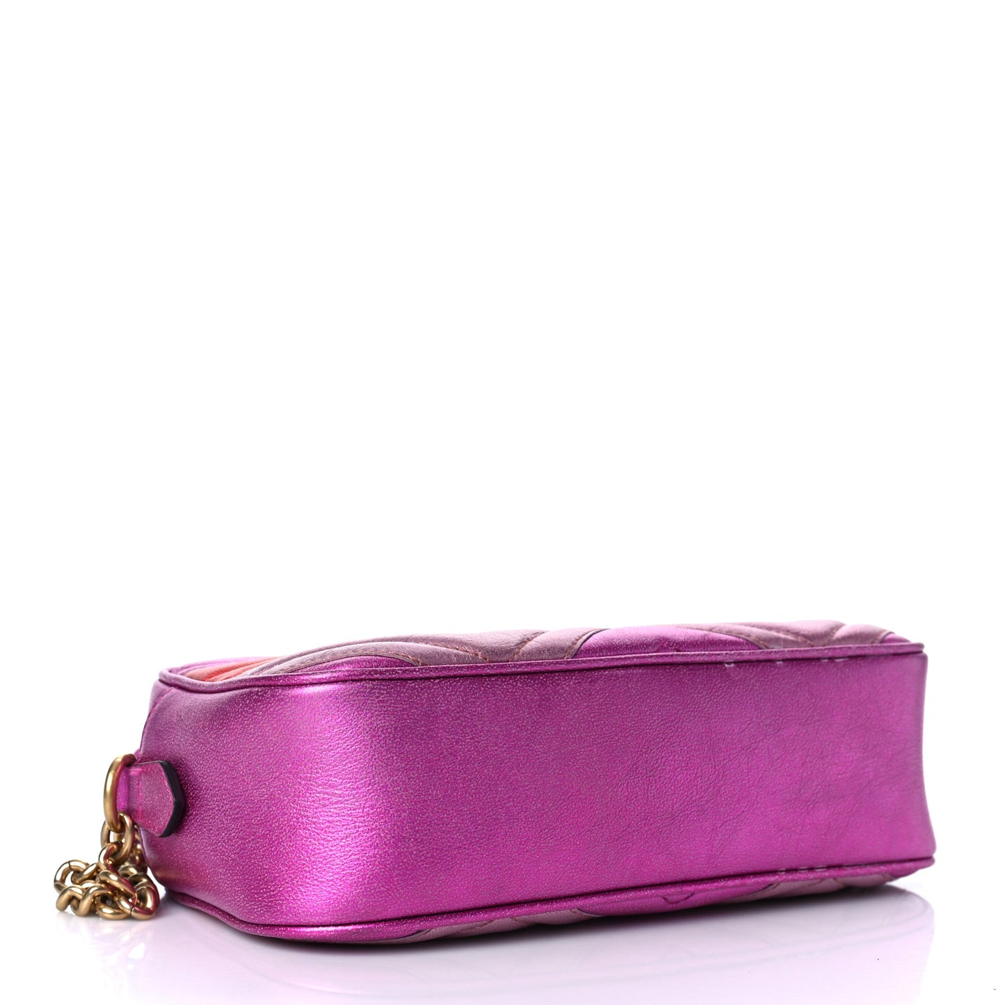 Laminated Nappa Matelasse Small GG Marmont Chain Shoulder Bag Fuxia Rosso Rosa