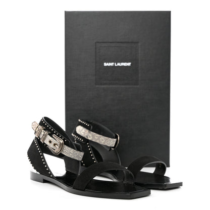Saint Laurent Suede Lizard Flat Sandals 38.5 Black 10 of 10