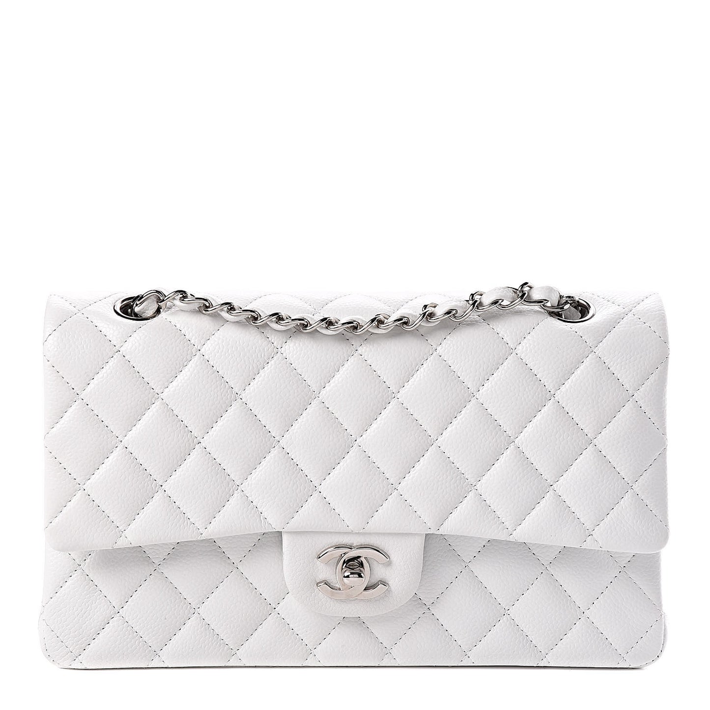 Caviar Quilted Medium Double Flap White