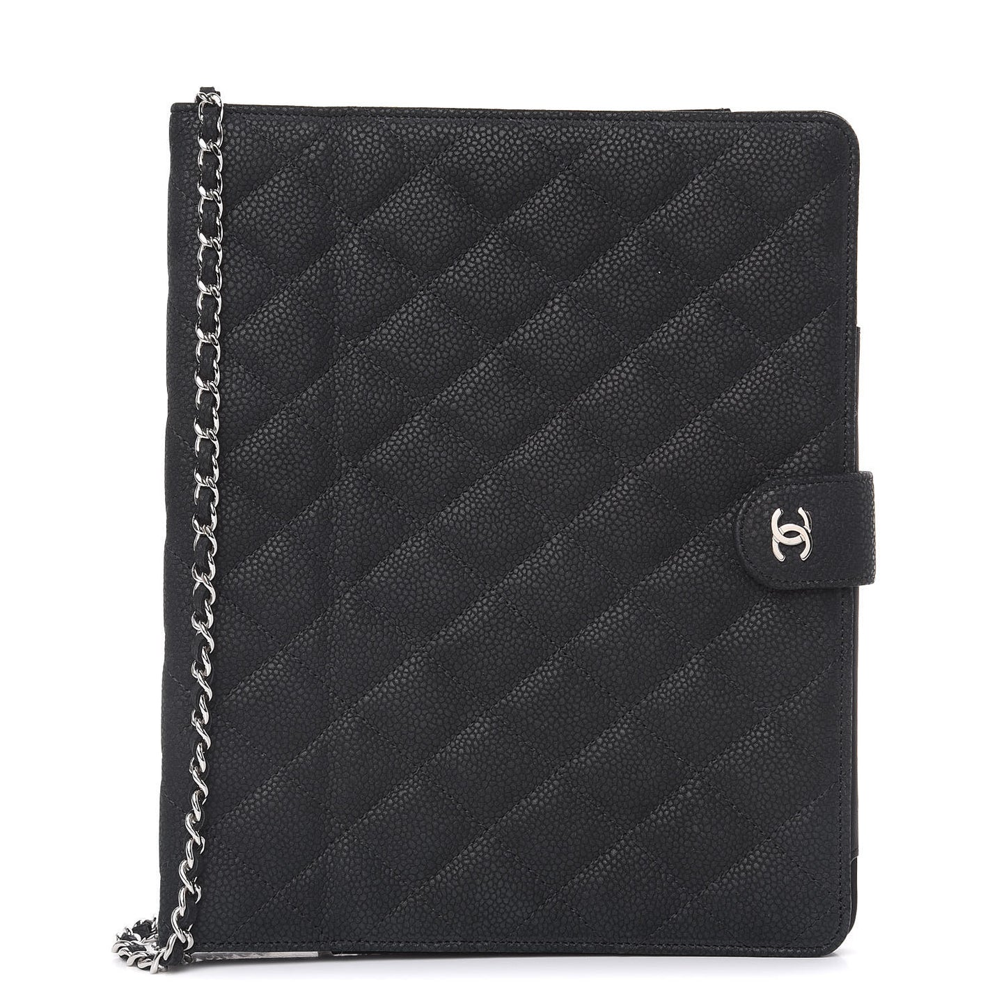 Iridescent Caviar Quilted Crossbody iPad Holder Black