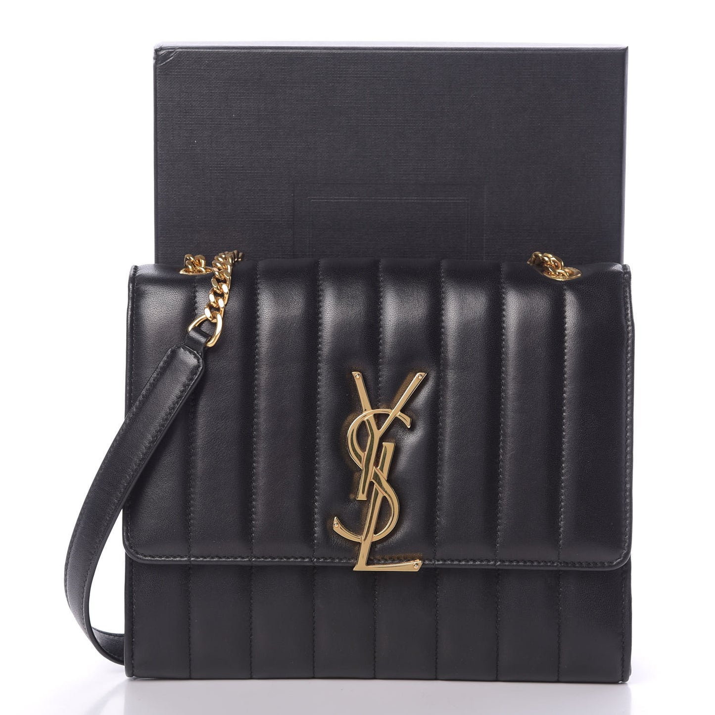 Lambskin Matelasse Monogram Vicky Chain Wallet Black