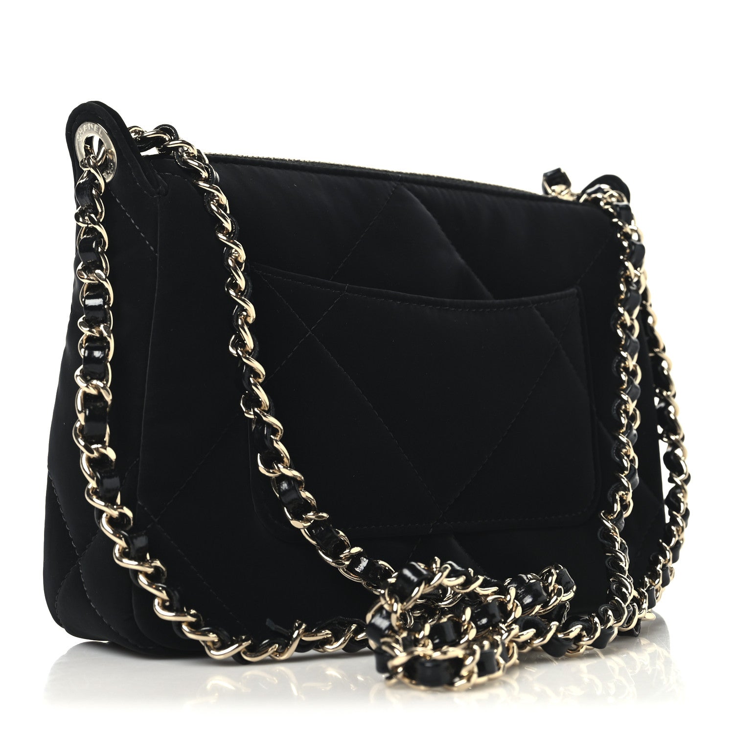 Chanel Velvet Effect Nylon Shiny Crumpled Calfskin Quilted Chanel 25 Clutch With Chain Black 3 of 12