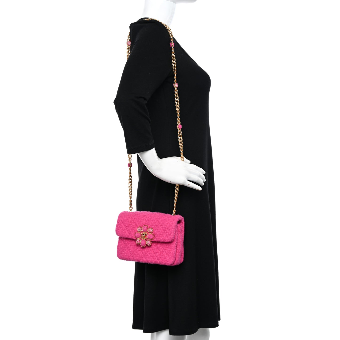 Cashmere Tweed Quilted Mini Bijoux Flap Fuchsia