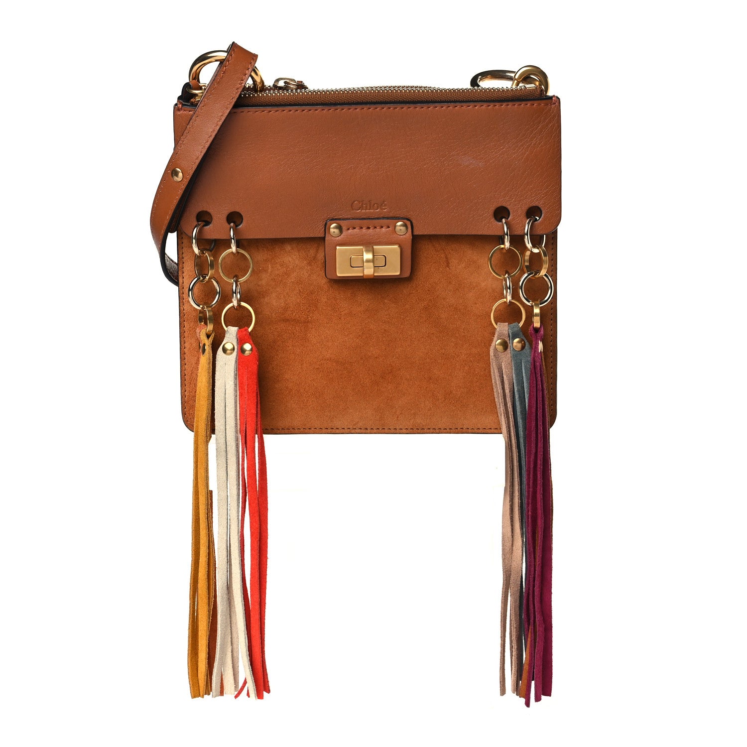 Chloe Calfskin Suede Small Jane Fringe Bag Caramel 1 of 10