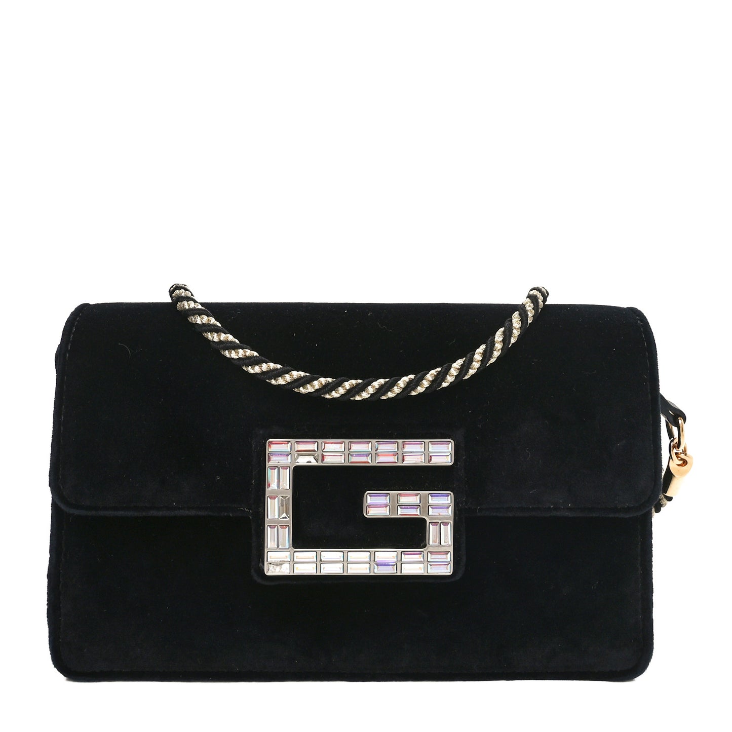 Velvet Crystal Square G Shoulder Bag Black