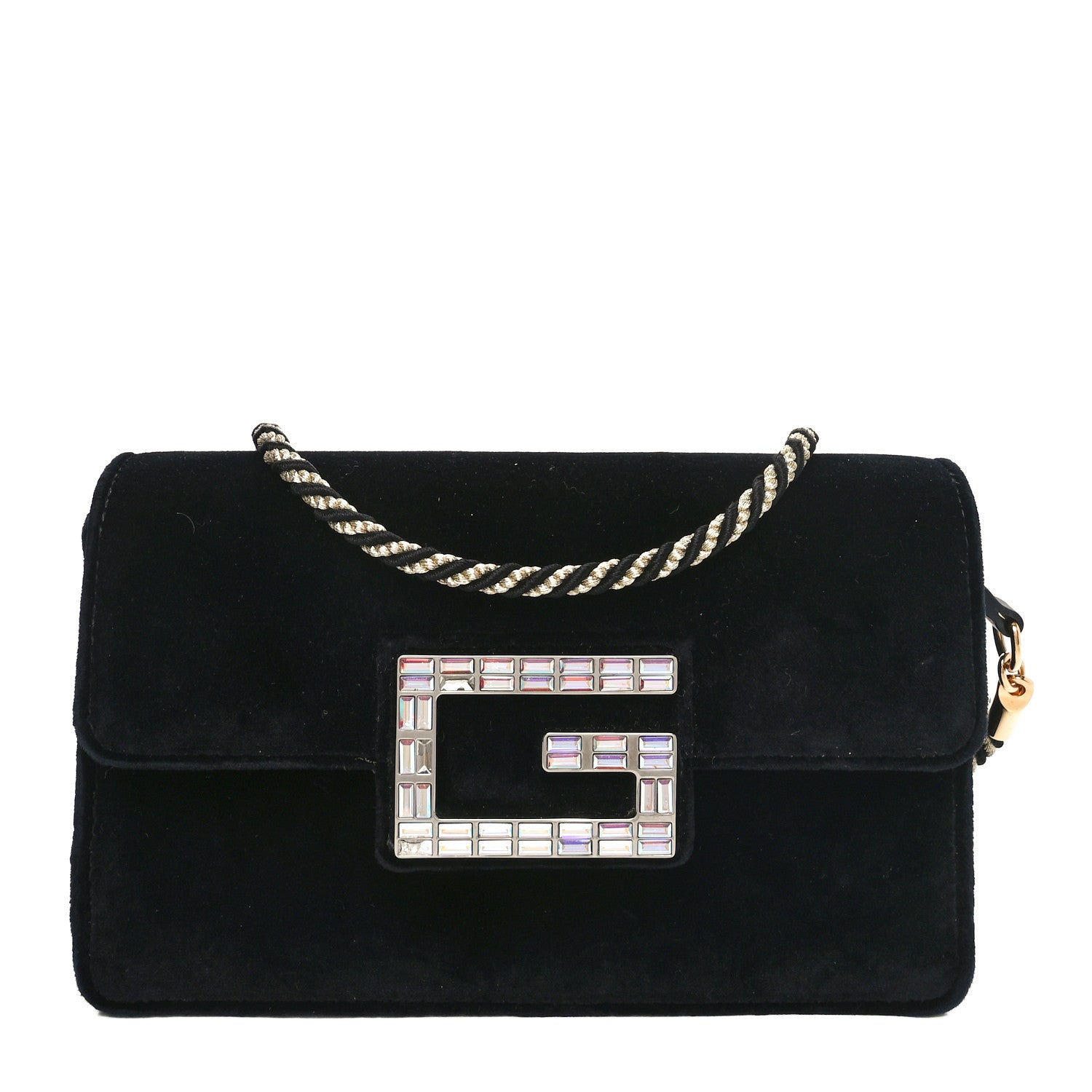 Gucci Velvet Crystal Square G Shoulder Bag Black 1 of 10