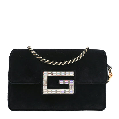 Gucci Velvet Crystal Square G Shoulder Bag Black 1 of 10