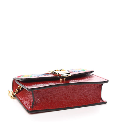 Gucci Patent Embroidered Super Mini Sylvie Chain Shoulder Bag Red 3 of 9