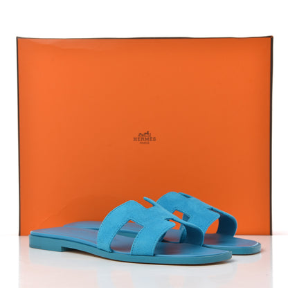 Hermes Suede Goatskin Oran Sandals 36 Bleu Thalassa 14 of 14
