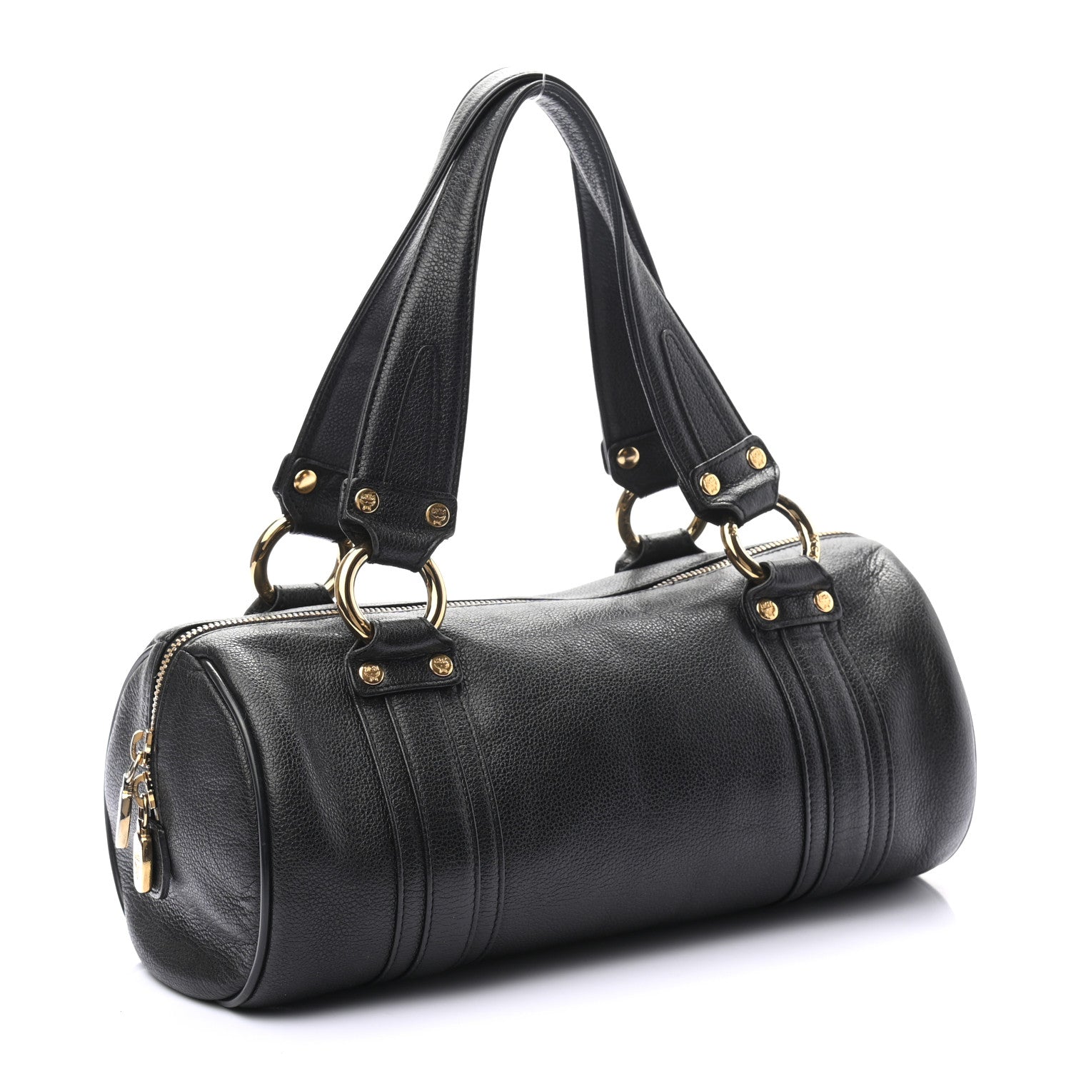 MCM Grained Calfskin Studded Heritage Barrel Bag Black 3 of 10
