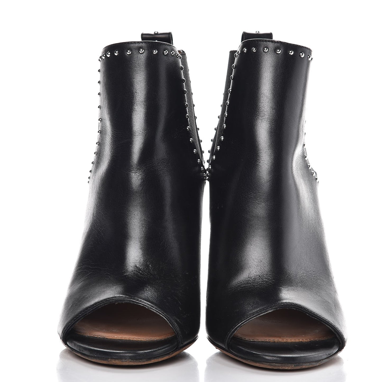Calfskin Studded Chelsea Ouv Peep Toe Booties 38 Black
