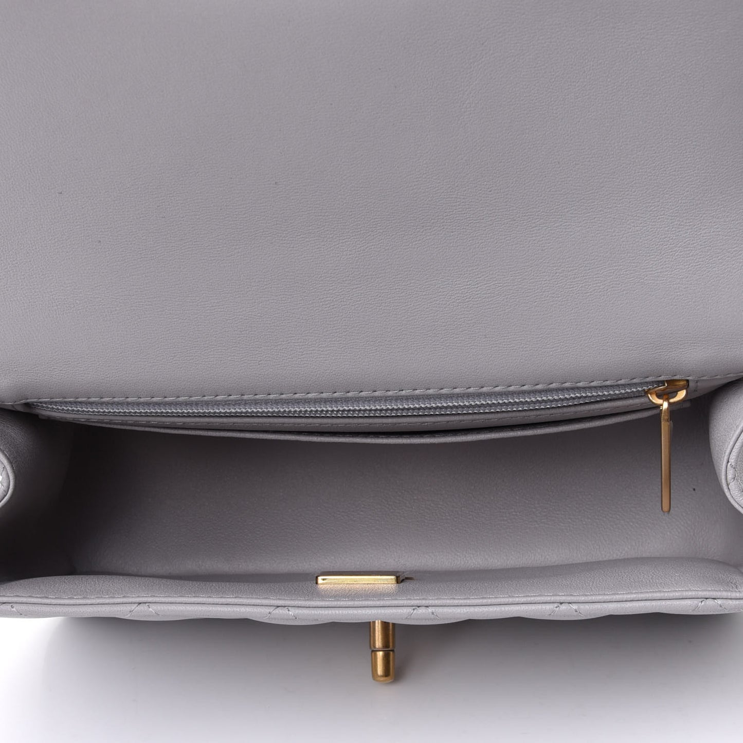 Lambskin Quilted Mini Top Handle Rectangular Flap Grey