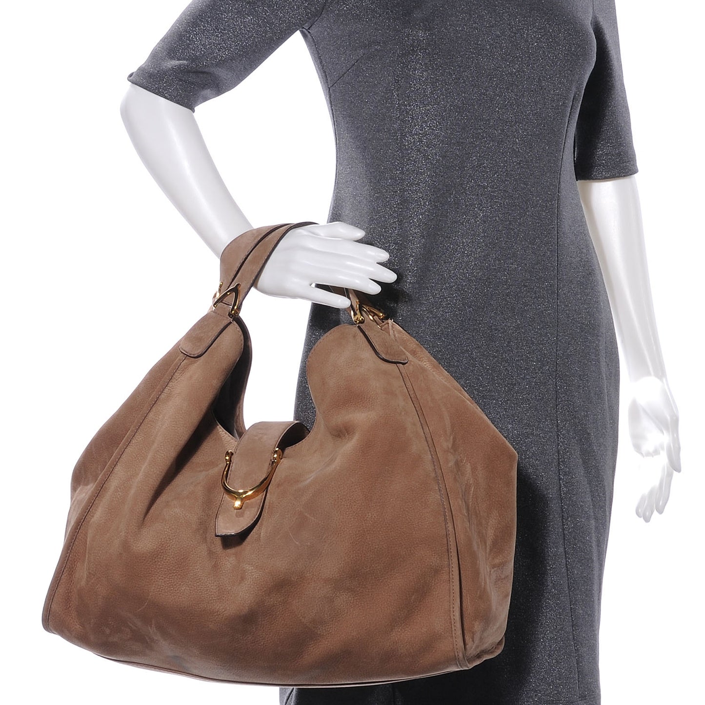 Nubuck Large Soft Stirrup Shoulder Bag Light Brown