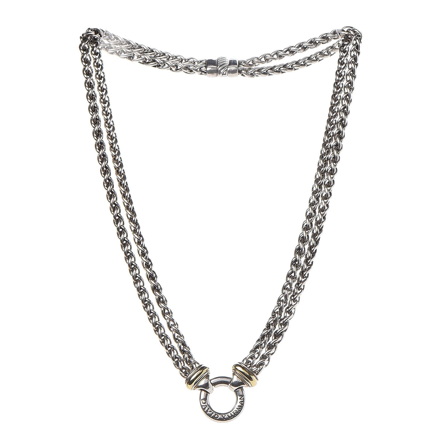 David Yurman Sterling Silver 18K Yellow Gold 8mm Double Wheat Chain Necklace 3 of 6