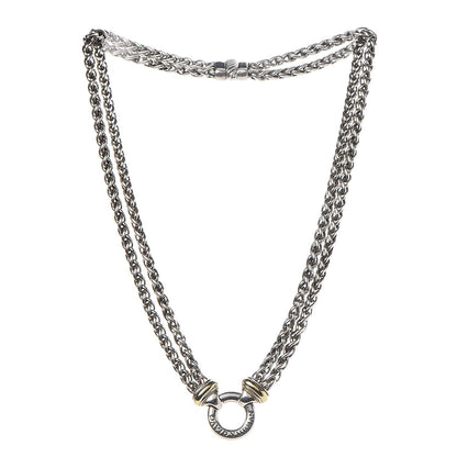 David Yurman Sterling Silver 18K Yellow Gold 8mm Double Wheat Chain Necklace 3 of 6