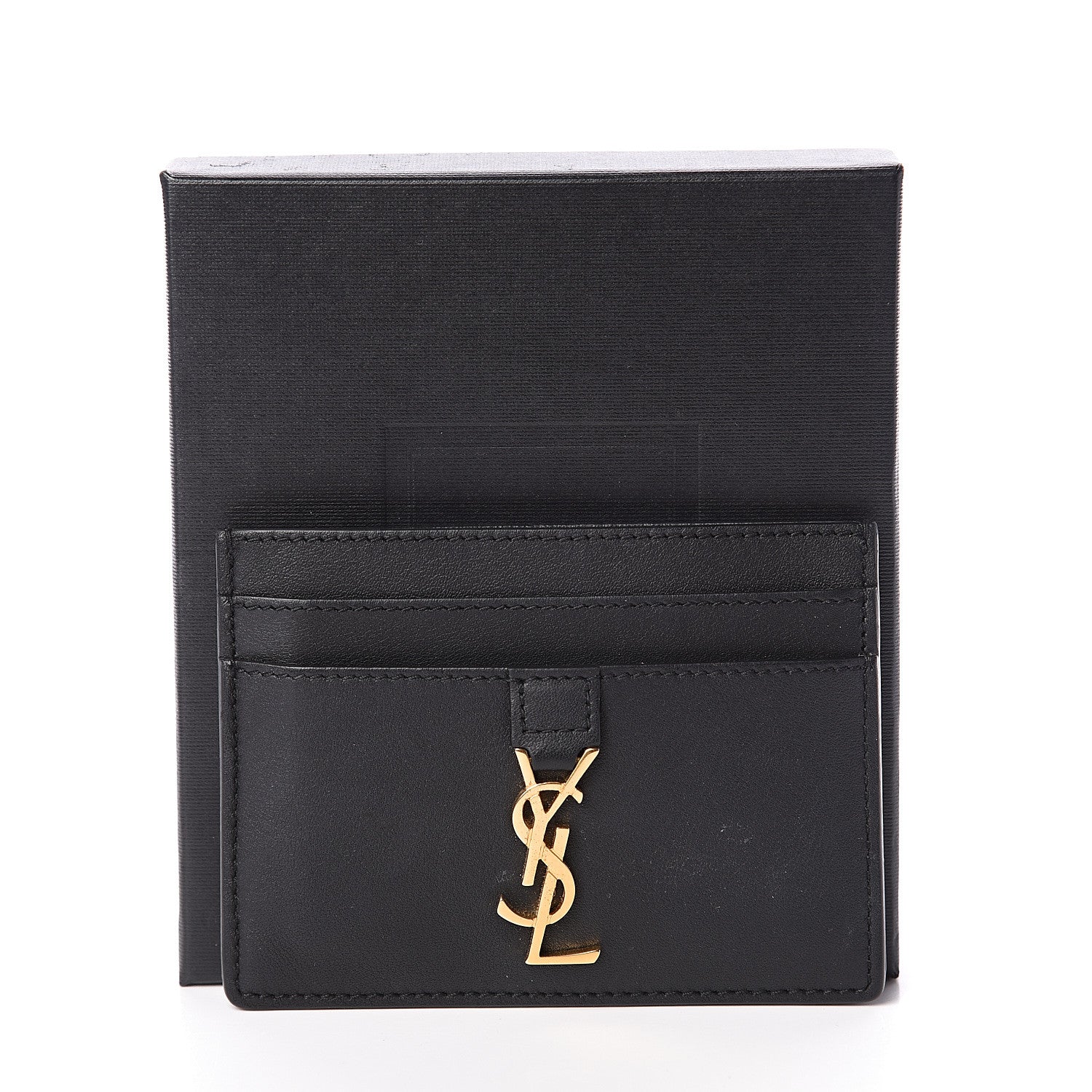 Saint Laurent Calfskin Monogram Credit Card Case Black 6 of 6