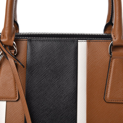 Prada Saffiano Baiadera Striped Medium Galleria Double Zip Tote Caramel Black White 8 of 14