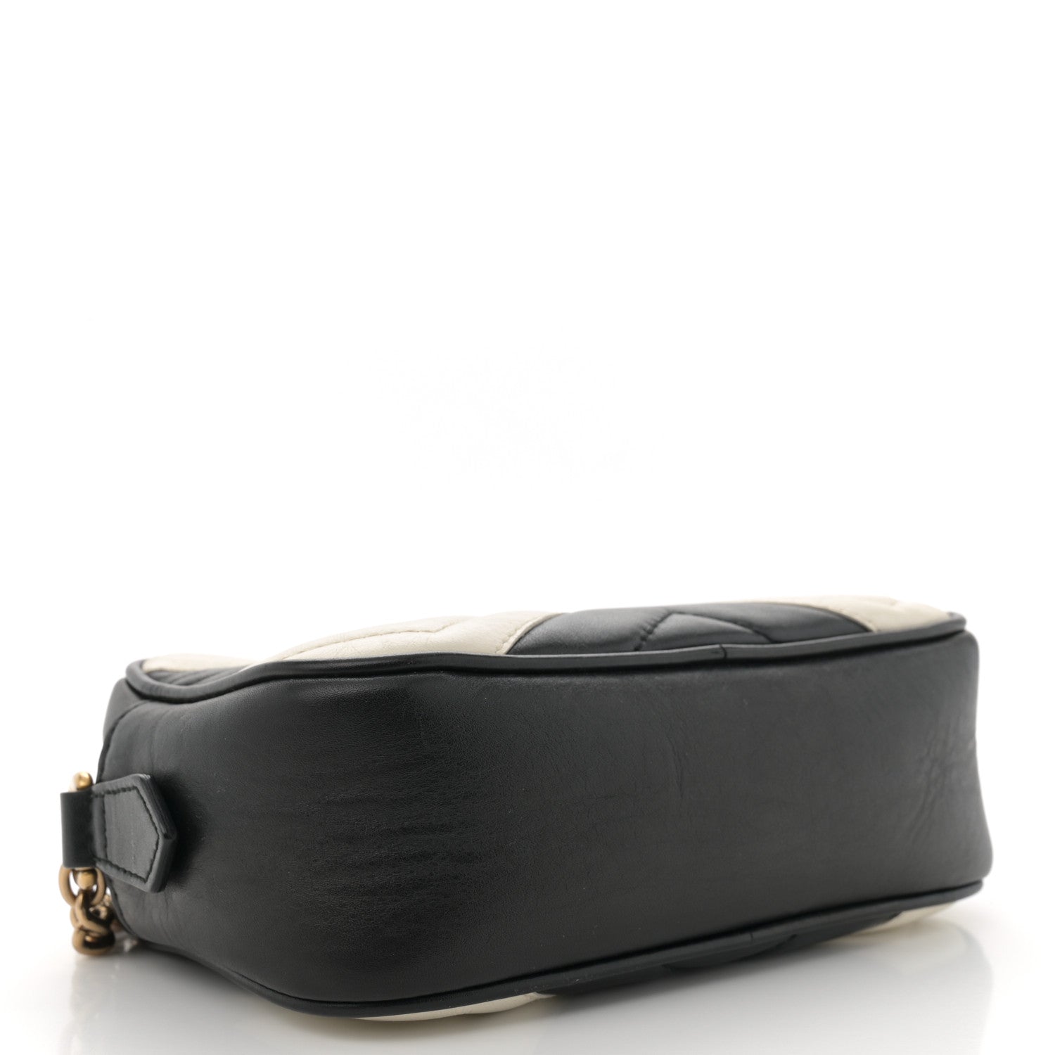 Gucci Calfskin Matelasse Mini GG Marmont Chain Shoulder Bag Black White 4 of 12