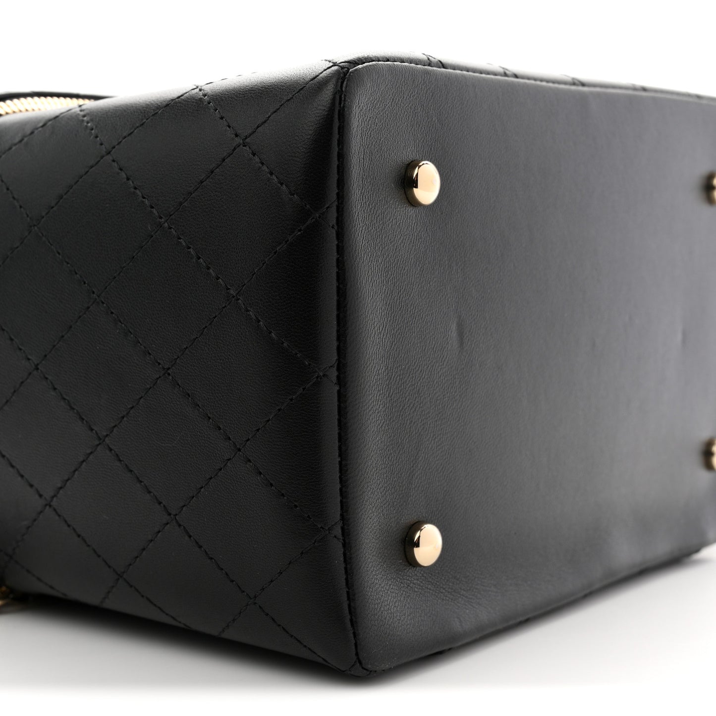 Lambskin Flat Quilted Knock On Wood Large Vanity Case Black