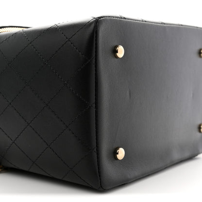 Chanel Lambskin Flat Quilted Knock On Wood Large Vanity Case Black 9 of 11