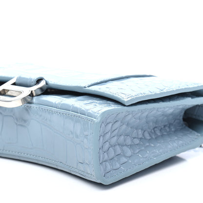 Balenciaga Shiny Calfskin Crocodile Embossed Hourglass Chain Bag Blue Grey 10 of 10