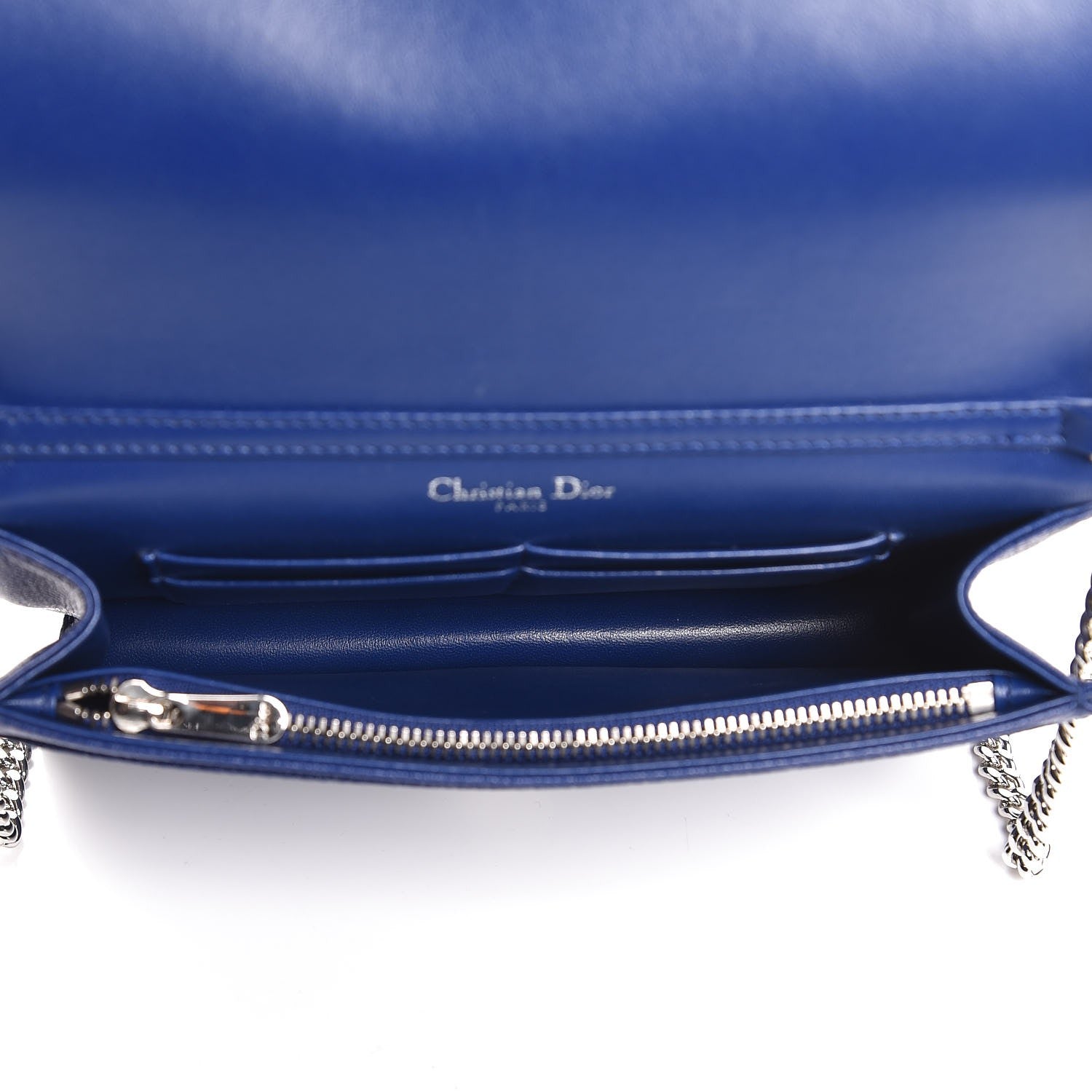 Christian Dior Grained Calfskin Diorama Wallet on Chain Pouch Blue 5 of 8