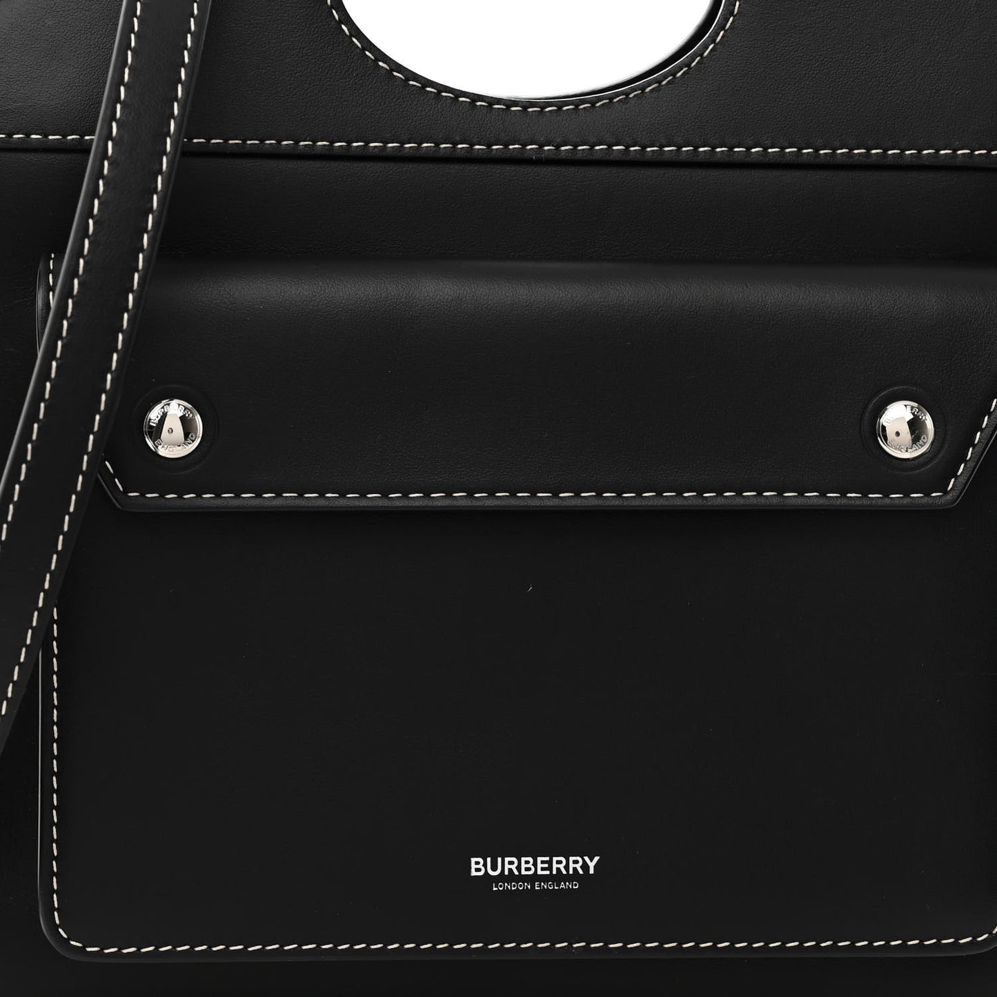 Smooth Calfskin Topstitched Mini Pocket Bag Black